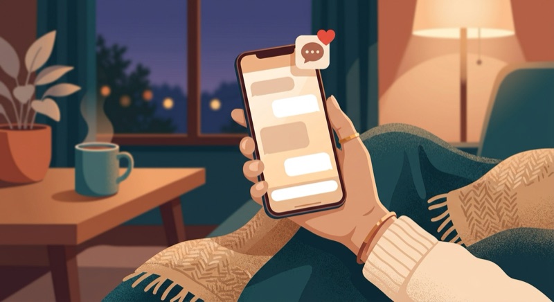 デート後にスマホでLINEを送る様子のイラスト