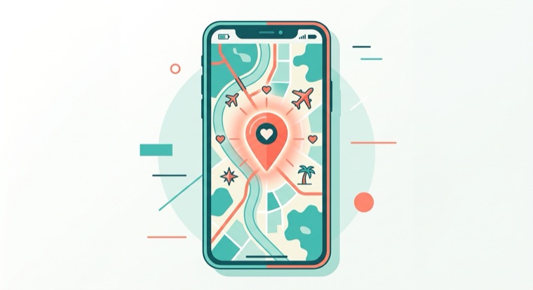 スマホの地図と位置ピンでマッチングアプリを使うイメージ
