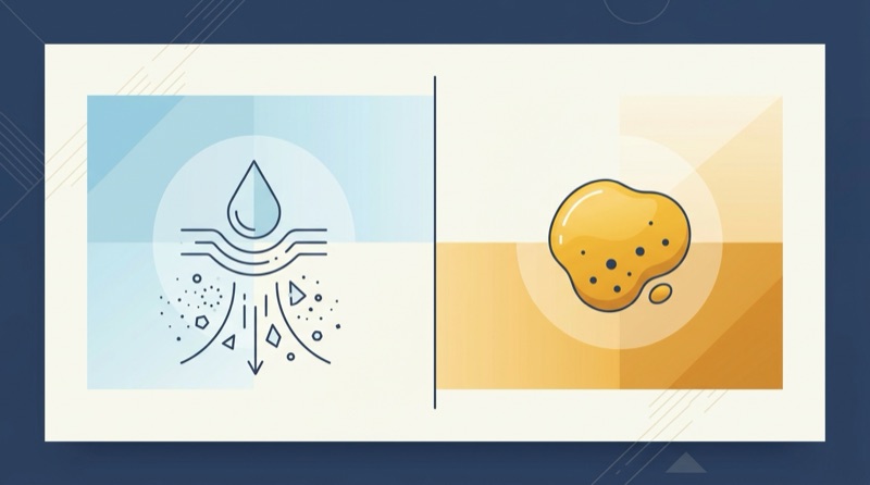 水で流れる汗やホコリと、水だけでは落ちにくい皮脂汚れを対比した図解