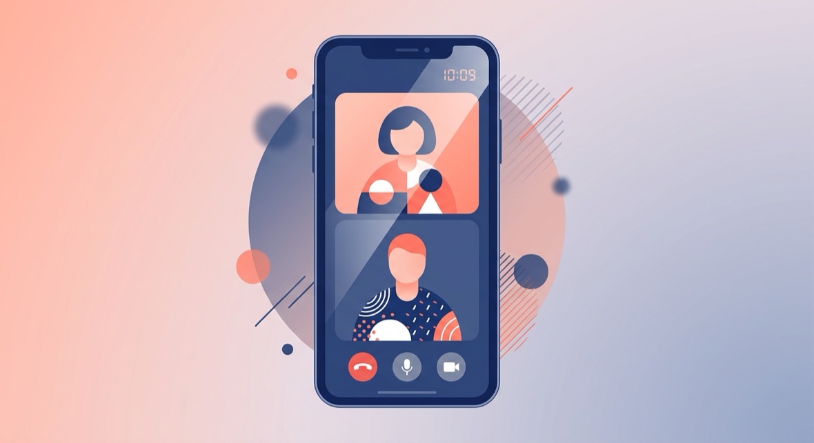 スマートフォンでアプリ内ビデオ通話をしている画面のイメージ