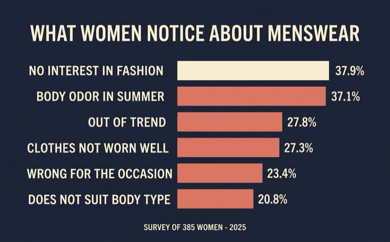 女性385人が男性の服装で気になると答えた項目の割合